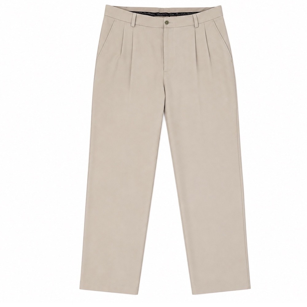 Paradise Collection Mens Tan Pleated Trousers Khaki Straight Leg Pants 34x34